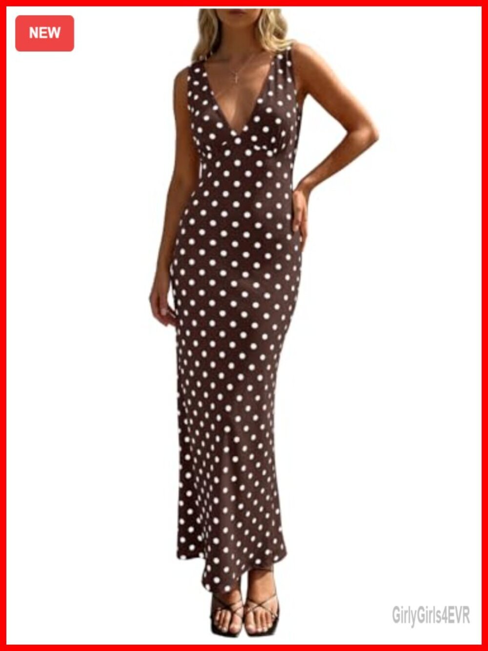 Polka Dot Maxi Dress - Sexy V Neck Bodycon Sleeveless Party